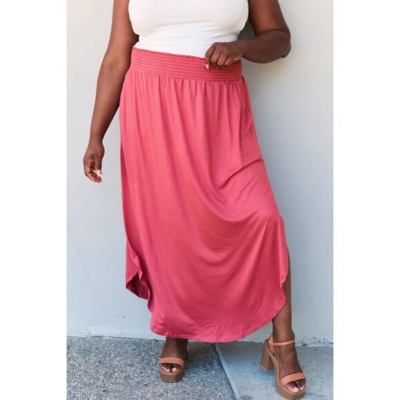 Doublju Comfort Princess Full Size High Waist Scoop Hem Maxi Skirt in Hot Pink - Picture 1 of 9